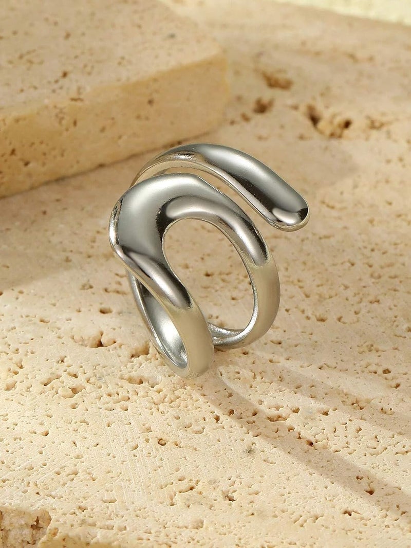 AiTURE Chunky Rings For Women, Gold Silver Thumb Ring Asymmetrical Wavy Curve Ring Adjustable Non Tarnish Dainty Stainless Steel New Year Anniversary Birthday Jewelry Gift - Image 2